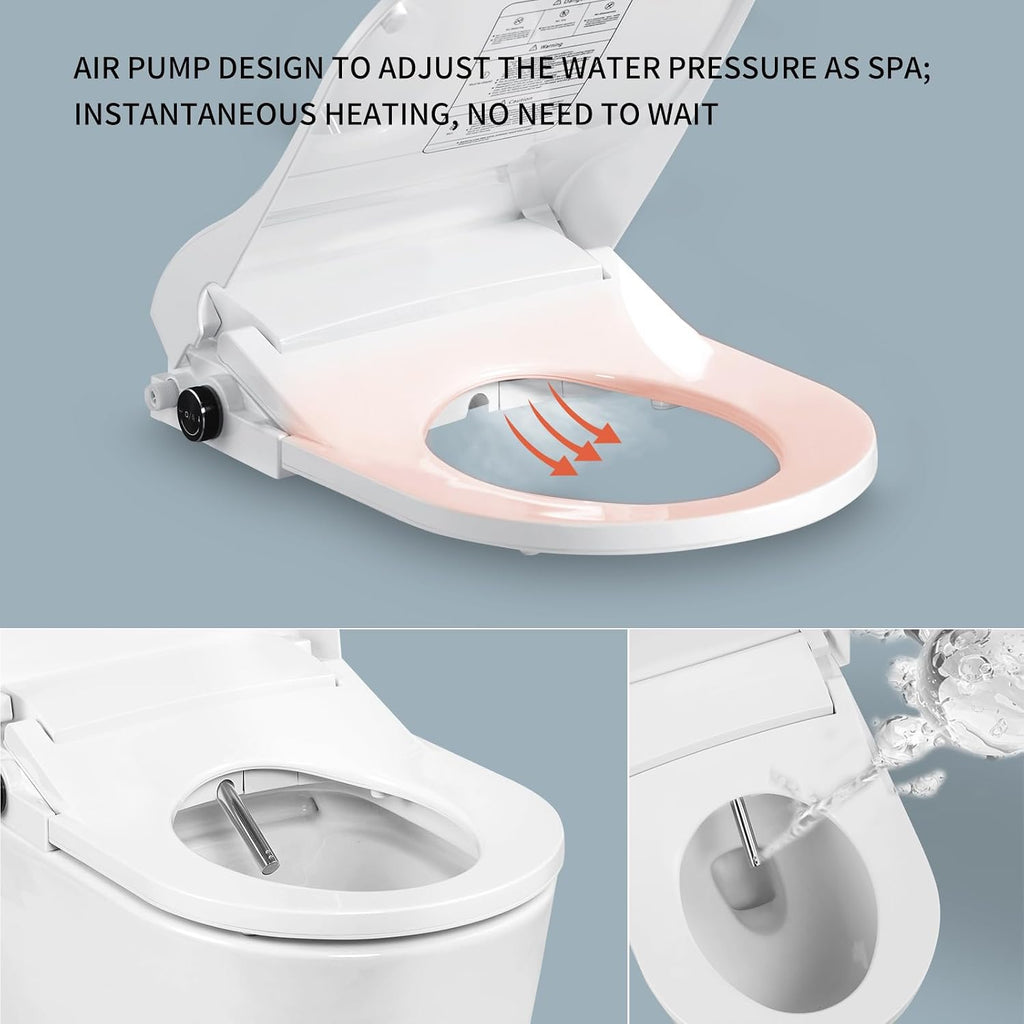 Electric Bidet Toilet Seat Round,24V Low-Voltage Heated Seat Instant Warm Water Wash & Warm Air Dryer,Self-Cleaning Nozzle,Remote Control,Soft Close Lid,Smart Bidet for Standard Round Toilets