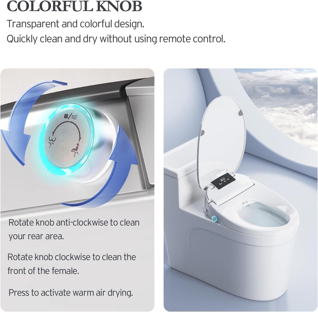 XCQQ Electric Bidet Toilet Seat with Remote, Heated Toilet Seat, Instant Warm Water, Warm Air Dryer, Rear & Feminine with Oscillating Cleansing, Night Light, Slow Close Lid, LED Display - Elongated
