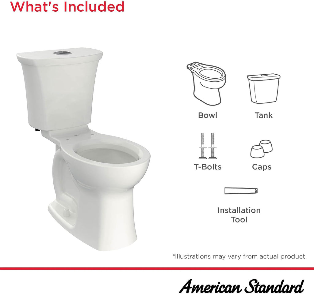 American Standard 204BA200.020 Edgemere Two-Piece Toilet Less Seat, Round Front, Dual Flush, White, 1.1-1.6 gpf