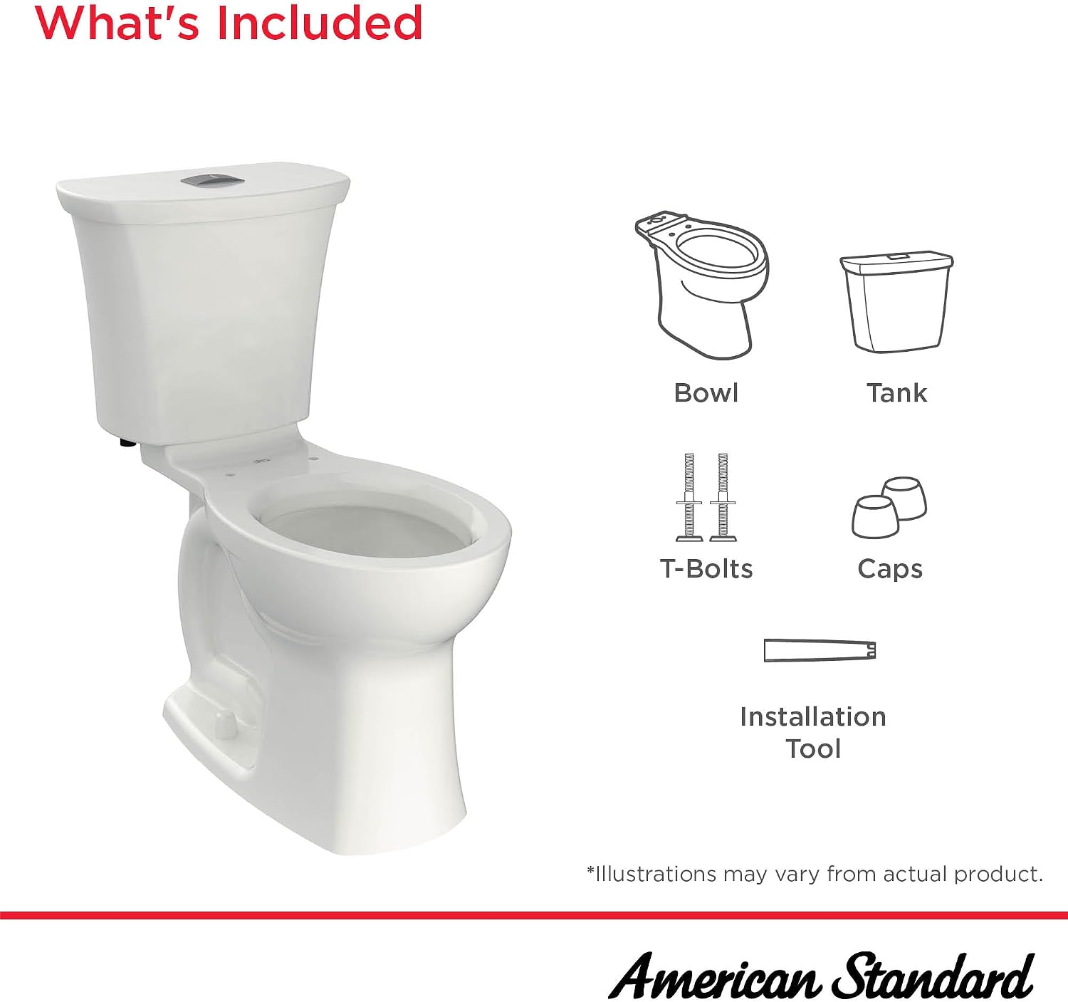 American Standard 204BA200.020 Edgemere Two-Piece Toilet Less Seat, Round Front, Dual Flush, White, 1.1-1.6 gpf