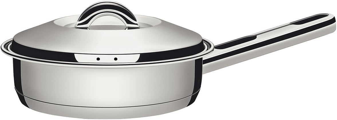 TRAMONTINA 62500/200 Solar, Frying Pan with Lid, Deep Type, 7.9 inches (20 cm), Stainless Steel, 3 Layers on the Bottom, Dishwasher Safe, Gas Compatible, IH Compatible, Respect for the Aged Day,