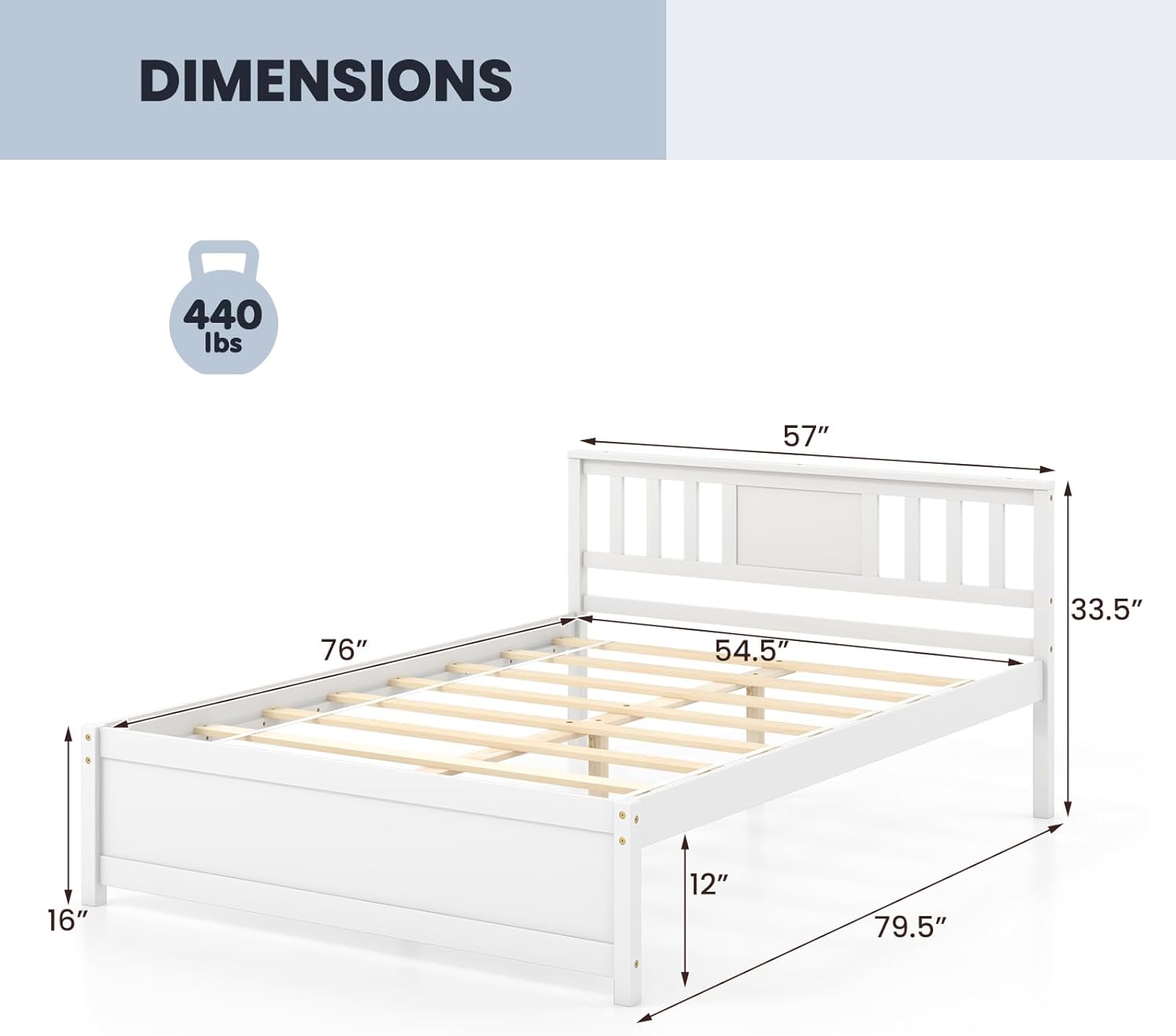 Giantex Full Size Solid Wood Platform Bed Frame, Mid Century Full Bed Frame with Headboard, Wood Slat Support, Double Panel Bed, No Box Spring Needed, Easy Assembly, White