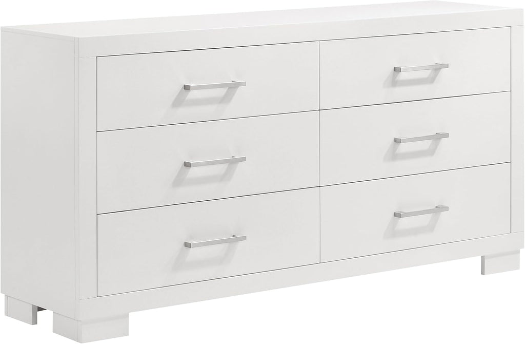 Coaster Home Furnishings Jessica Contemporary 5-Piece Bedroom Set Queen Size LED Panel Bed Frame 43-inch Headboard Snow White 202990Q-S5