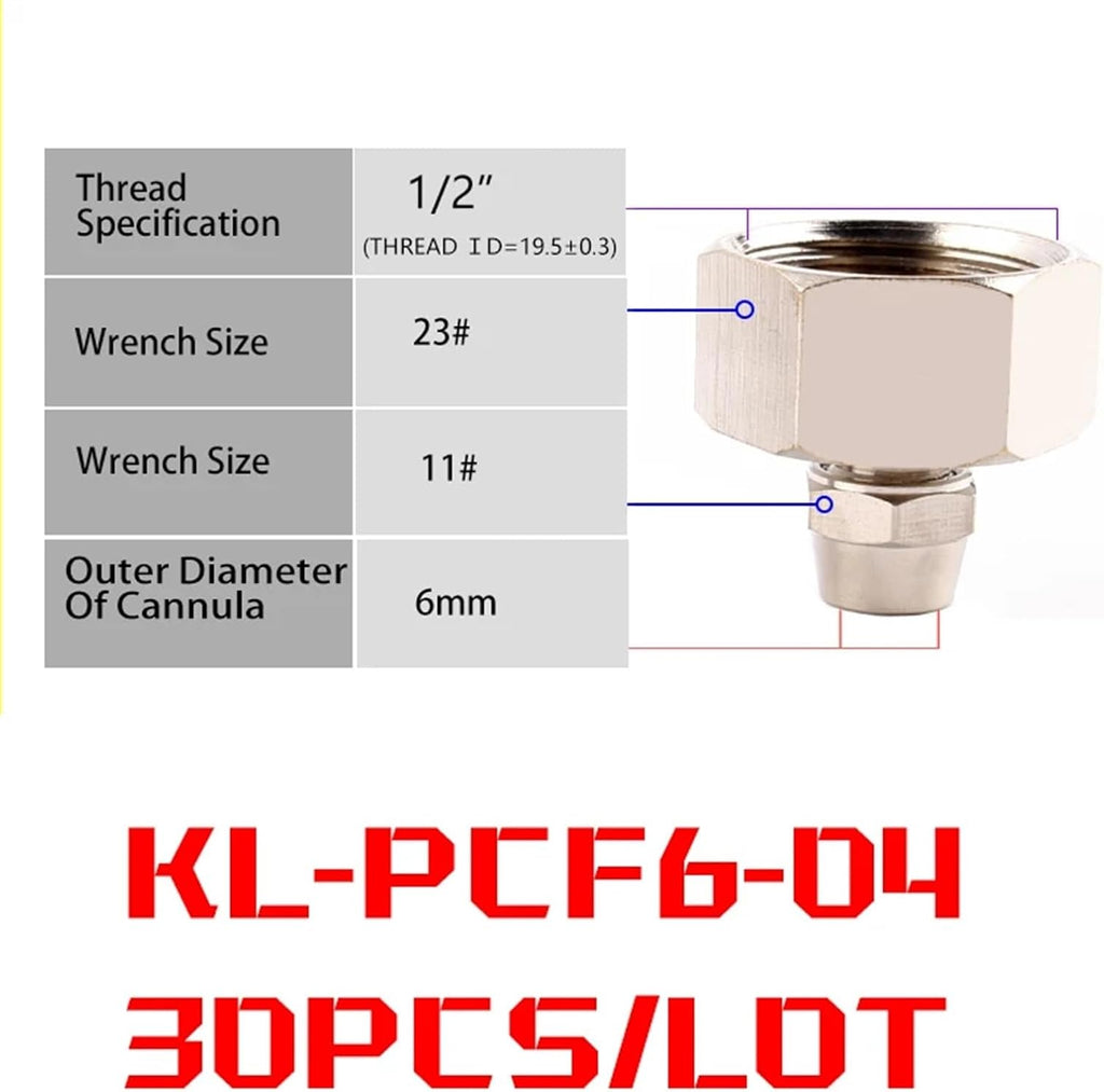 KL-PCF Pneumatic Fitting 1/8 1/4 3/8 1/2 Inch Coper Female Push in Quick Connector Release Air Fittings OD 6 8 10 12MM 30Pcs(30PCS KL-PCF6-04)