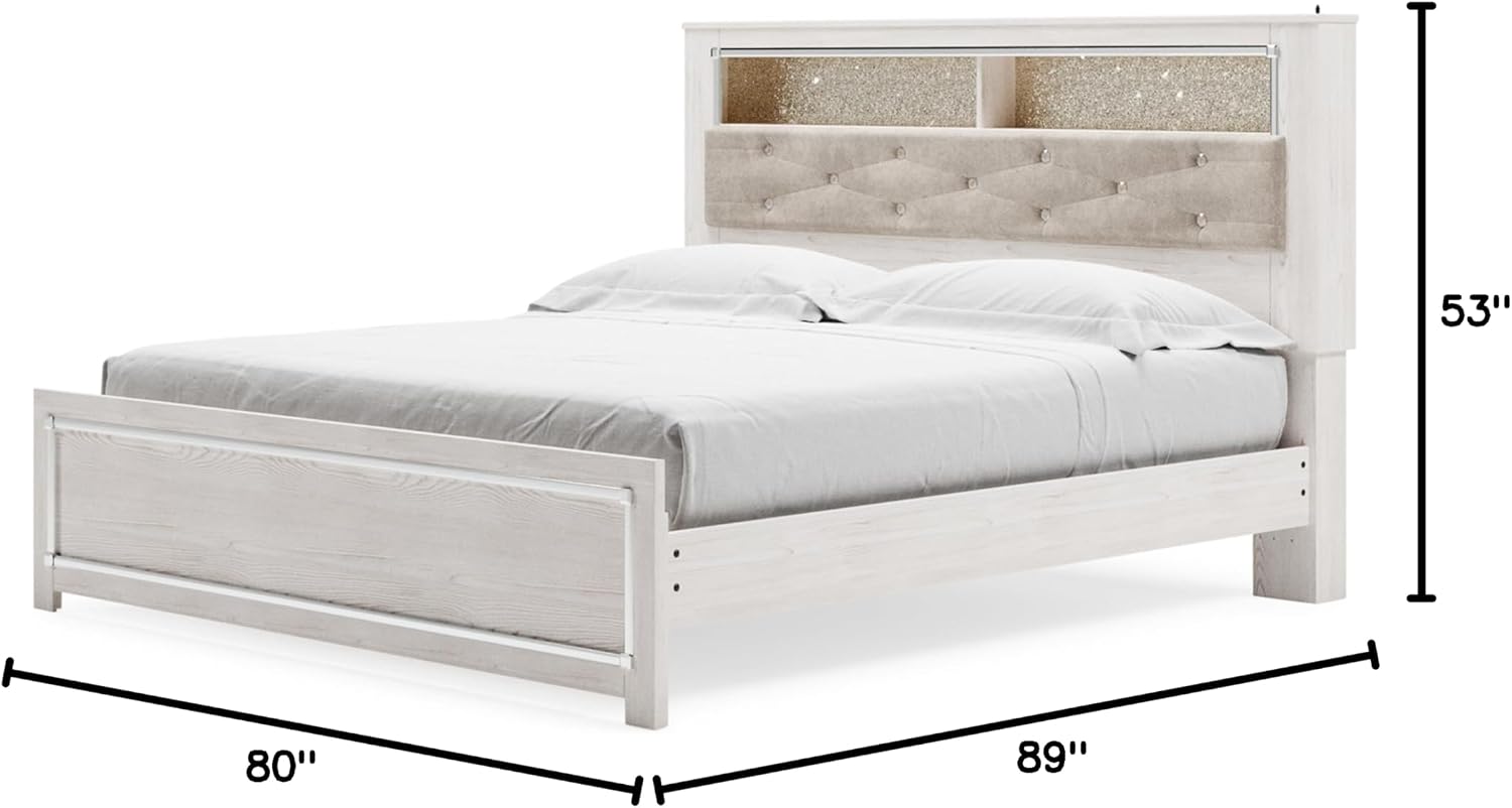 Signature Design by Ashley Altyra Modern King Tufted Panel Bookcase Bed, Foundation or Box Spring Not Needed, White