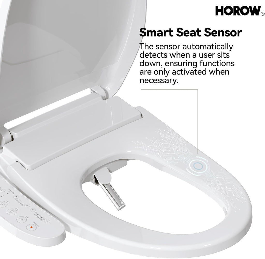 HOROW B0403 Elongated Bidet Toilet Seat, Soft Closing Adjustable Heated Seat fits for T0338W Toilet, Electronic Smart Seat with Warm Air Dryer and LED Night Light, White Side Arm Control