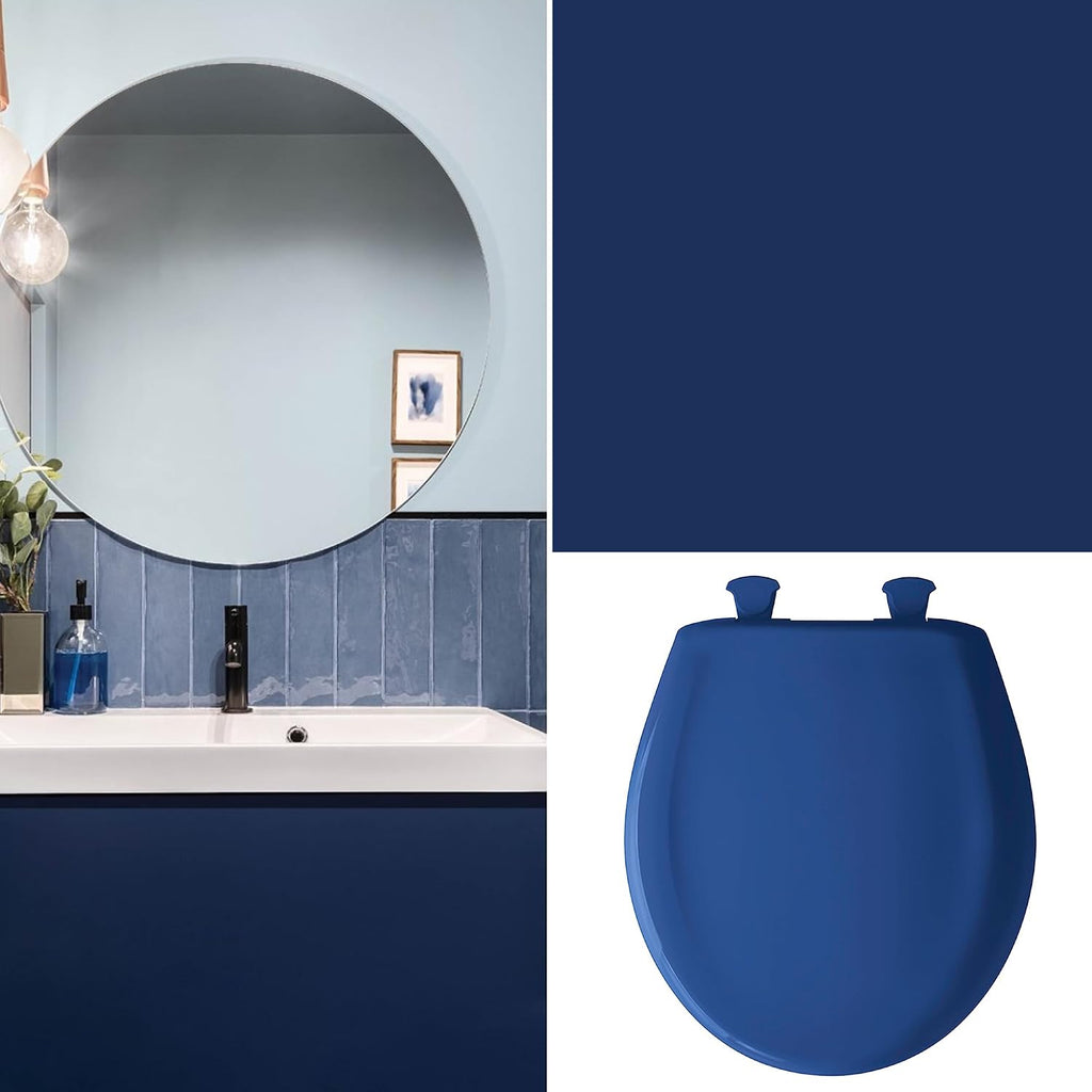 Bemis Classic Colors Slow Close Toilet Seat, Easy Clean Hinges and Durable Plastic Seat, Made in USA, Round, Colonial Blue