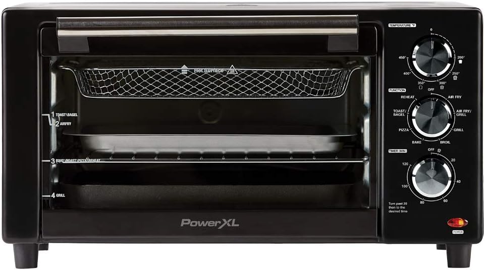 PowerXL Air Fryer Grill 8 in 1 Roast, Bake, Rotisserie, Electric Indoor Grill (Black Standard No Rotisserie) OPEN BOX