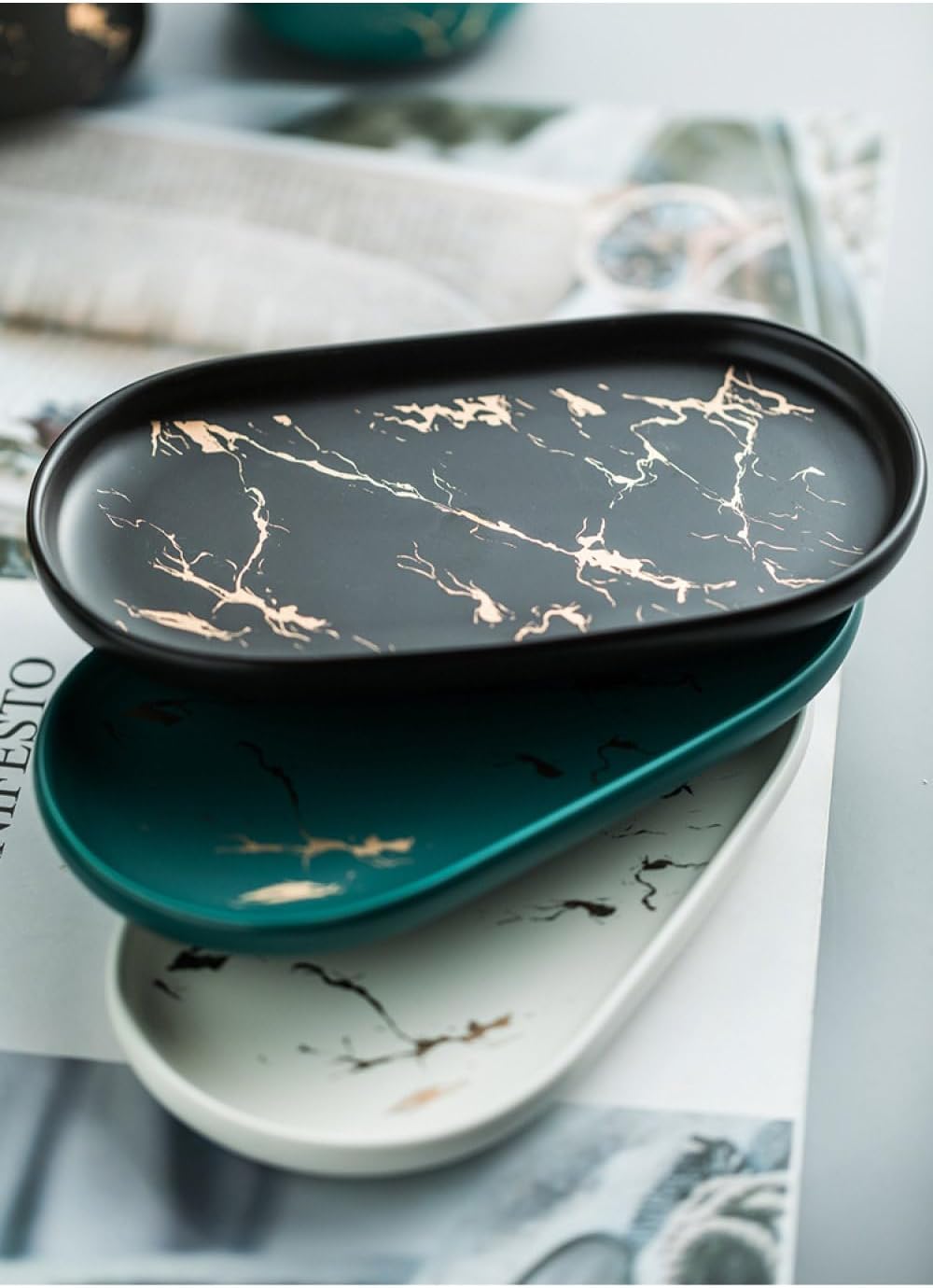 3 Pieces Marble Bathroom Accessories Set Including Soap Dispenser Tray Rinse Cup - for Home Hotel Black One Size (Black Size)