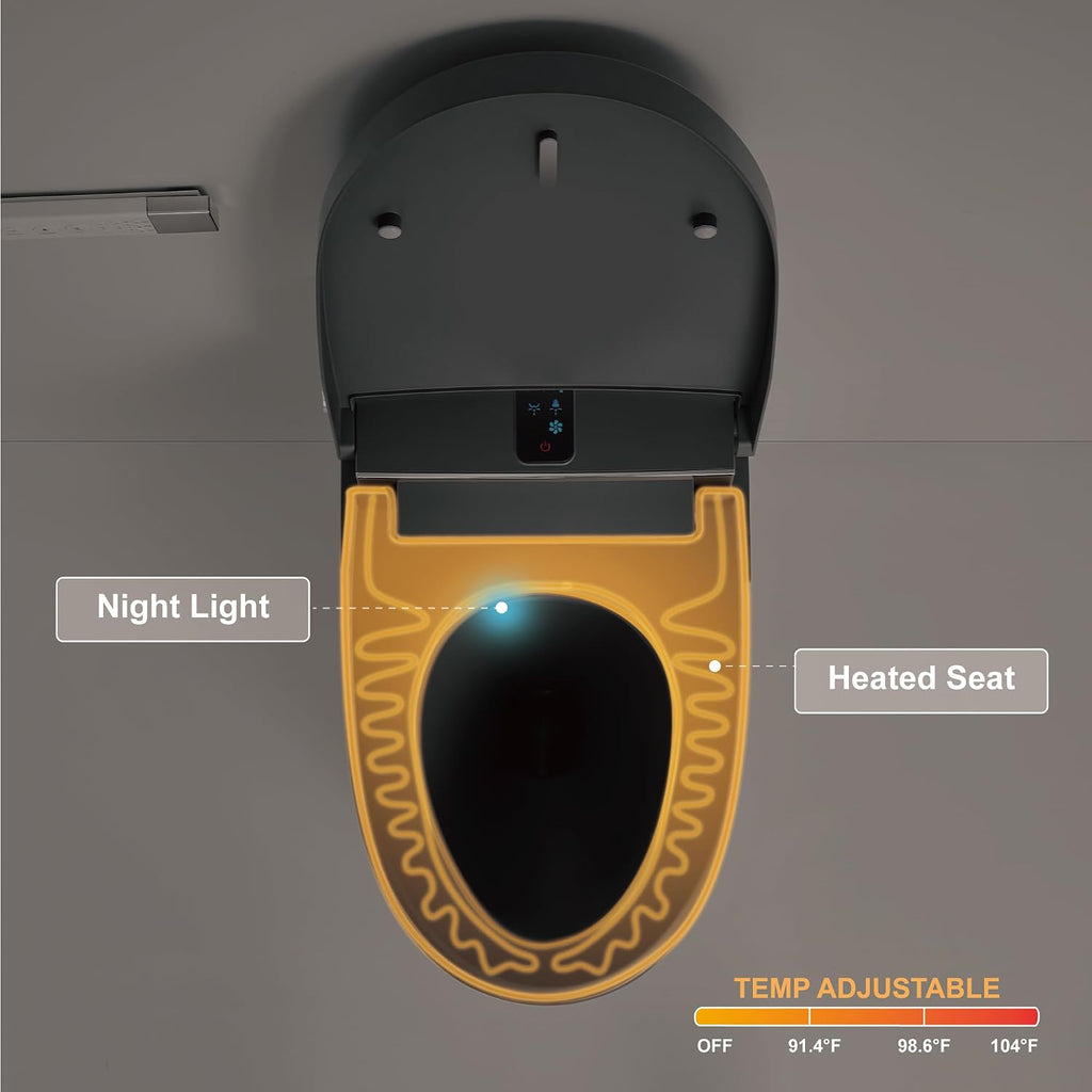 Smart Toilet - Auto Open/Close, One Piece Elongated Design, LED Display Comfort Height Toilet, Foot Sensor Flush, Auto Flush System, Heated Seat, Night Light for Modern Bathroom