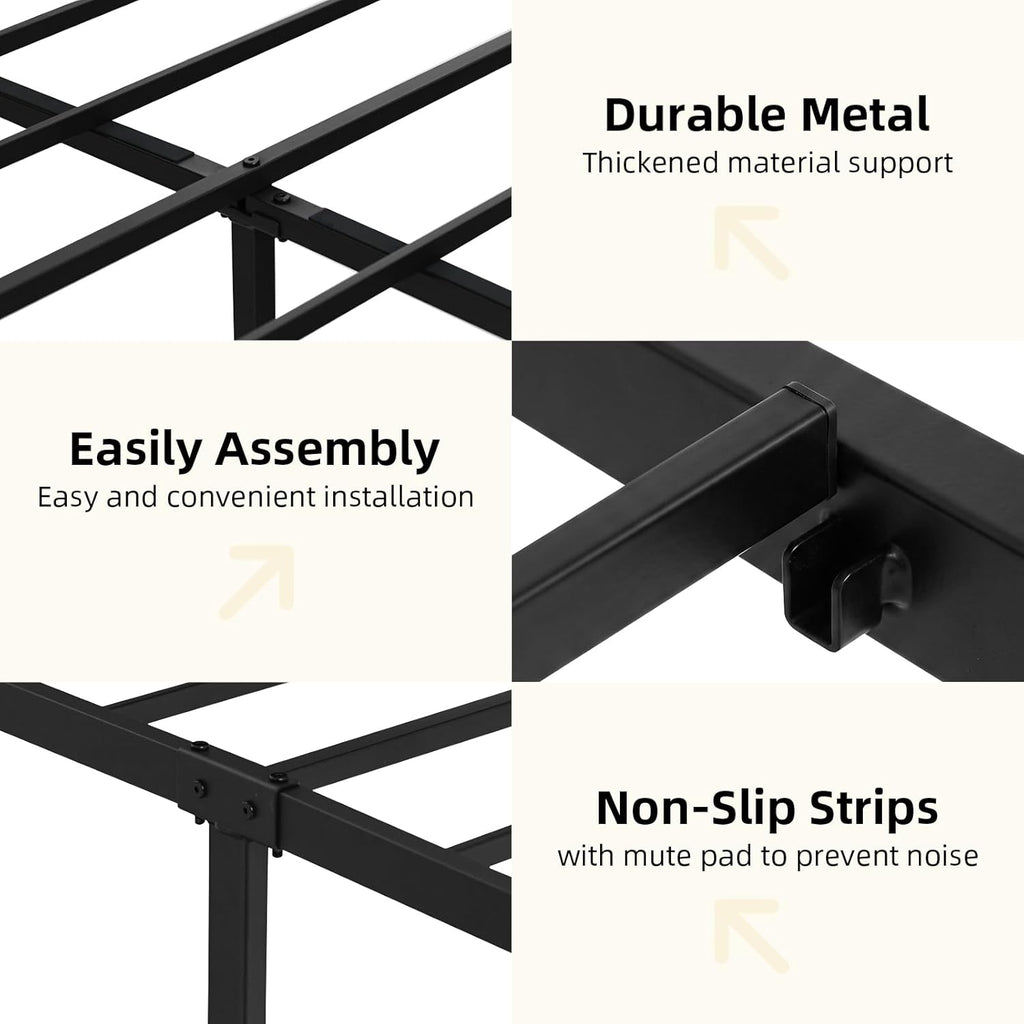 Catrimown Full Size Bed Frame with LED Lights, Heavy Duty Metal Rustic Platform Bed Frame Full Size with Wood Headboard, Noise Free, No Box Spring Needed, Black