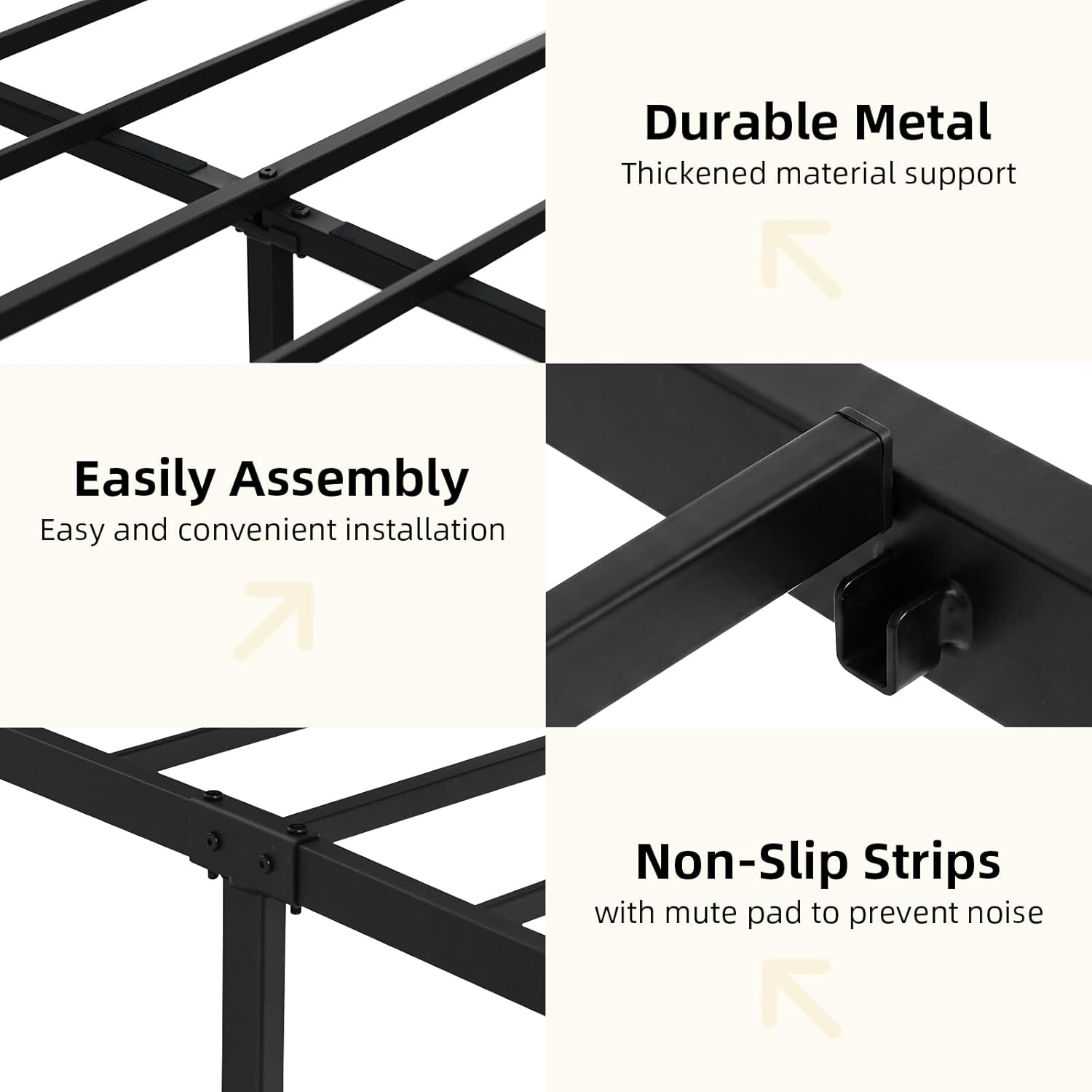 Catrimown Full Size Bed Frame with LED Lights, Heavy Duty Metal Rustic Platform Bed Frame Full Size with Wood Headboard, Noise Free, No Box Spring Needed, Black