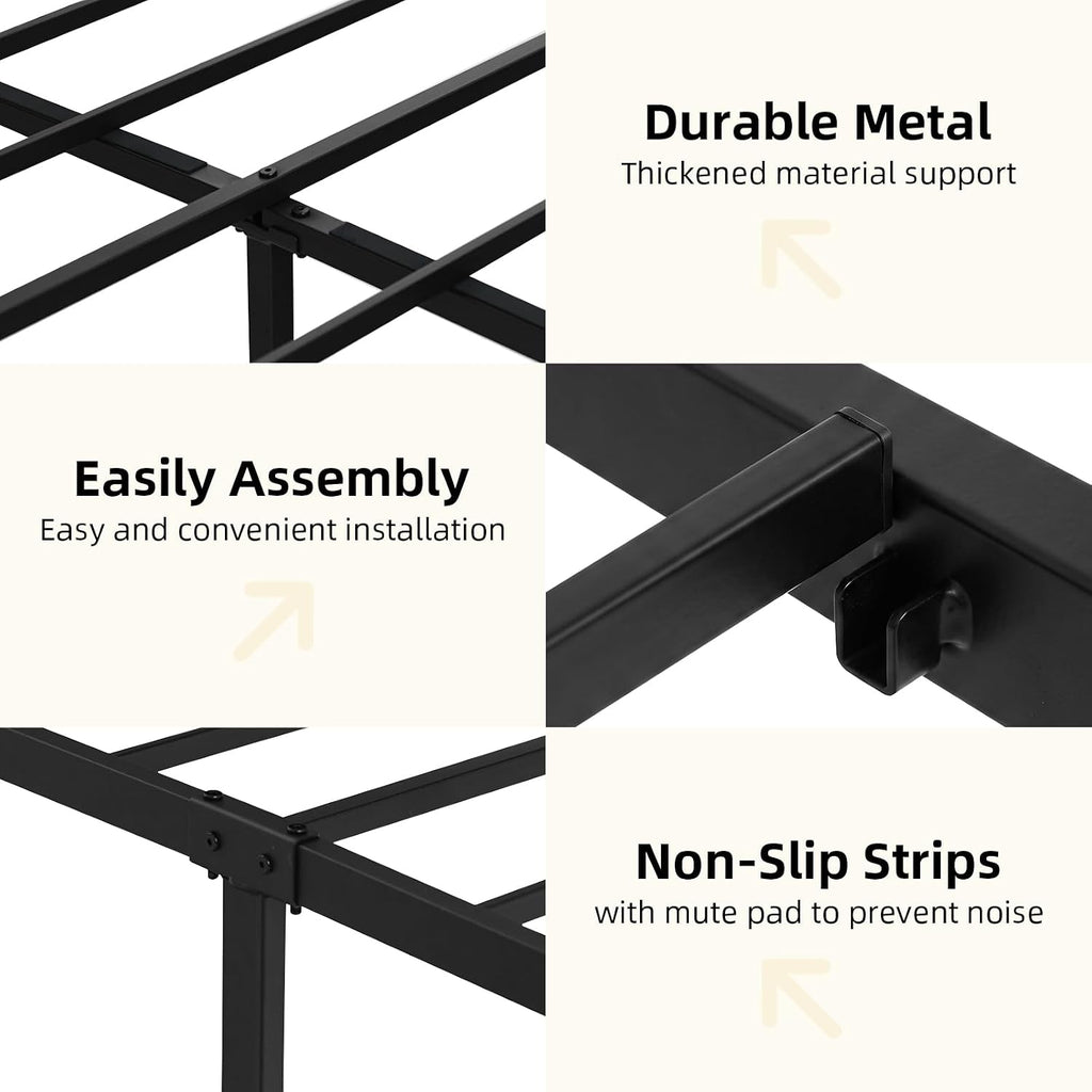 Catrimown Queen Bed Frame with LED Lights, Heavy Duty Metal Rustic Platform Bed Frame Queen Size with Headboard, Noise Free, No Box Spring Needed, Black