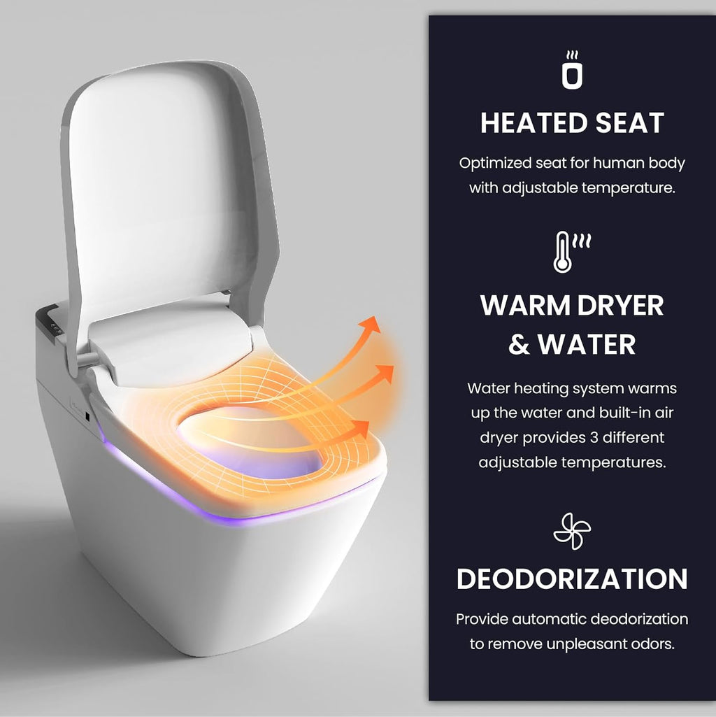 VOVO STYLEMENT TCB-090S Smart Bidet Toilet for bathrooms, Elongated One Piece Toilet, 1.12 GPF, Auto Dual Flush, ADA Chair Height, Heated Seat, Made in Korea