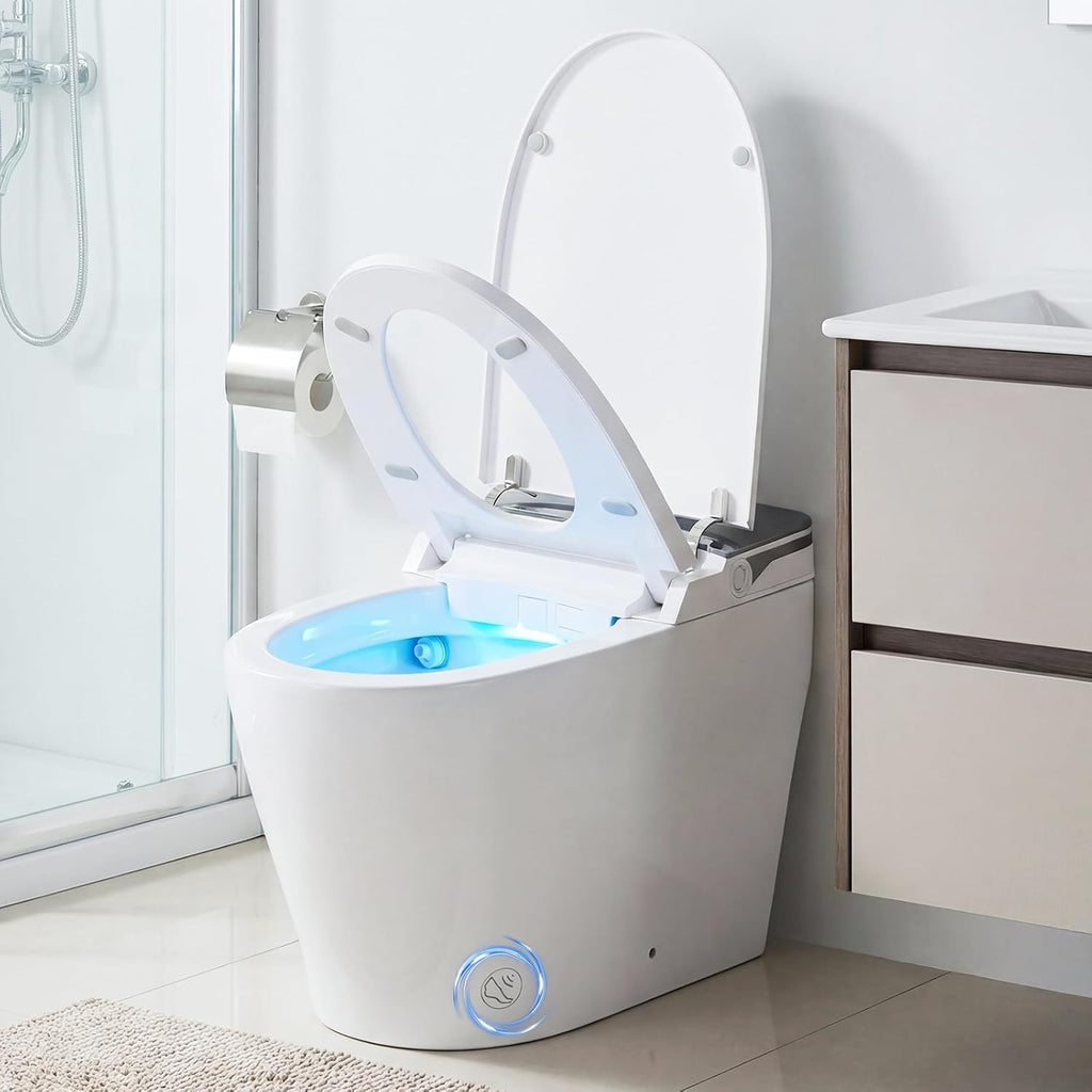 COSTWAY Smart Toilet with Built-in Bidet, Electric One Piece Toilet w/1000g MaP Flushing, Built-in Tank & Pump, Auto Flush, Foot Kick, Heated Seat, Warm Water & Dryer, LED Display, Night Light, Remote
