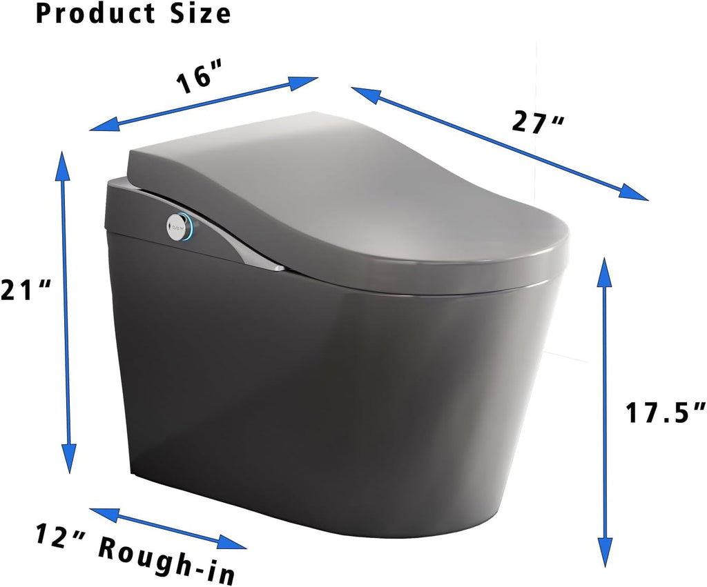 KEIKI Comfort Height Toilet 17.5' with Bidet, Tankless Smart Design, Auto Open/Close, Heated Seat, Instant Warm Water & Dryer, 1.28 GPF