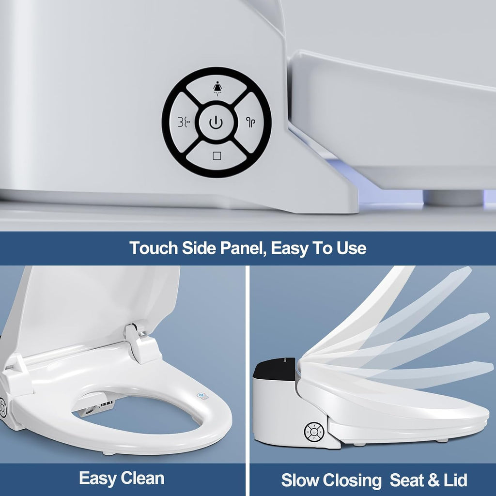 Combier Bidet Toilet Seat with Heated Warm Water & Nozzle Wash, Auto-Dry, Quiet Close Lid, Wireless Remote - Electric Bidet Seat 102DS-B(Round)