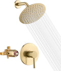 sumerain Shower Faucet Set Brushed Gold, Anti-scald Pressure Balance Valve, 8 Inches Extra-thin Rain Shower Head, with Non-return Check Valves