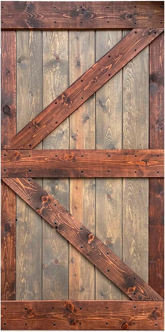 K Series 42in. X 84in. Brown/Walnut Finished DIY Solid Wood Interior Sliding Barn Door Slab(Hardware Kit NOT Included)-Assembly Needed