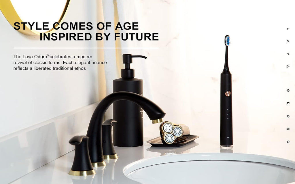 Black and Gold Bathroom Faucet 3 Hole, Lava Odoro 8 inch Widespread Bathroom Faucet 2 Handle Bathroom Sink Faucet Vanity Faucet with Drain Assembly Supply Line, BF405-GB