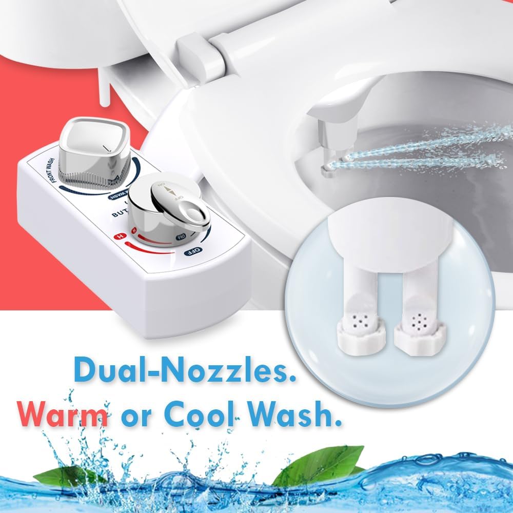 BUTT BUDDY Spa - Bidet Toilet Seat Attachment & Fresh Water Sprayer (Cool & Warm Temperature Control | Easy Setup, Universal Fit, Non-Electric | Dual-Nozzle Cleaning, Adjustable Pressure, Female Wash)