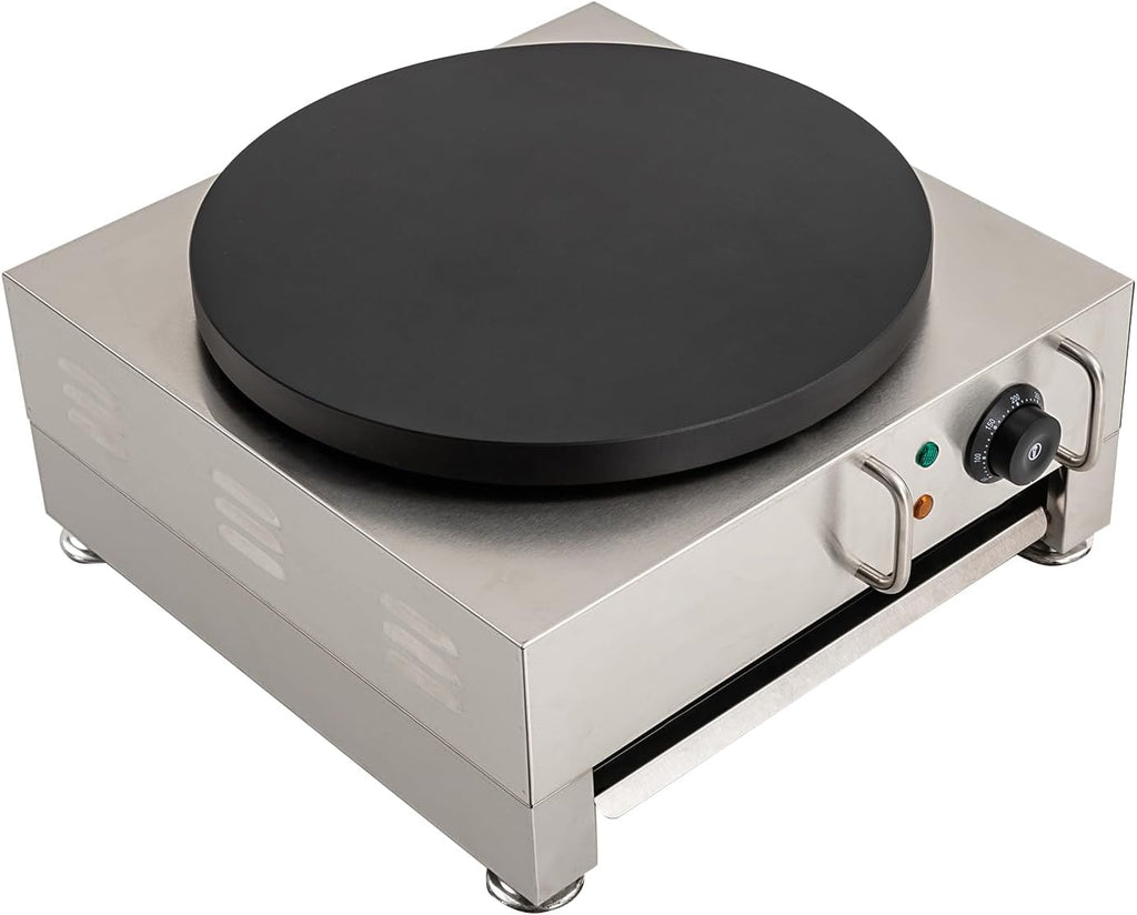 Commercial Electric Crepe Maker, 2200W 16 Inch Nonstick Crepe Pan Electric Crepe Griddle, Large Round Commercial Crepe Machine 122°F-572°F Temp. Range for Crepes, Blintzes, Tortillas, Eggs