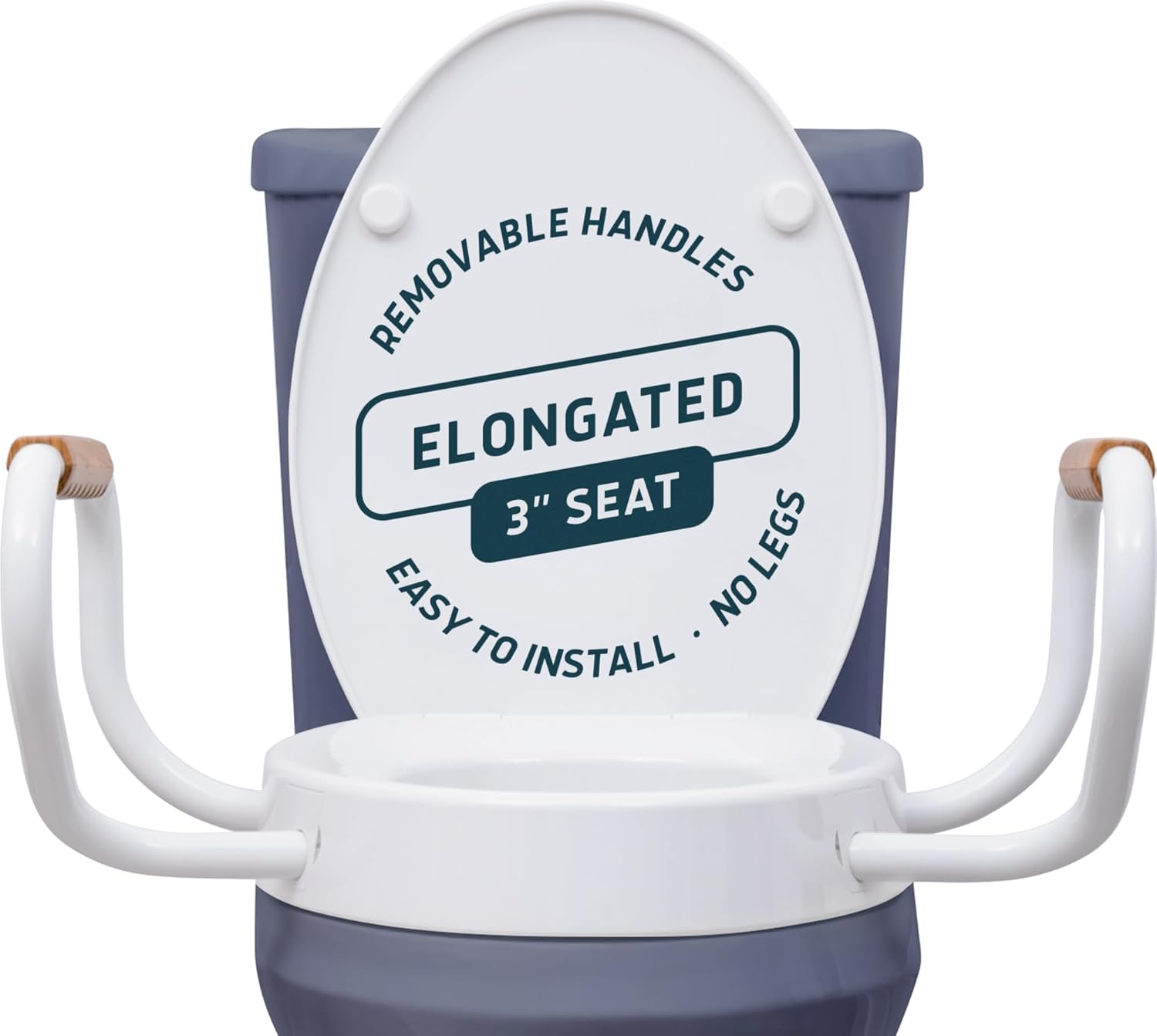 Lunderg Solva Raised Toilet Seat with Handles - Elongated - Easy to Install Toilet Seat Risers for Seniors - Adds 3 Inches & Works like the one you've always used - Elegant design - No Hospital Vibe