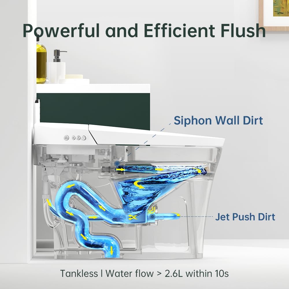 EPLO Smart Toilet,One Piece Bidet for Bathrooms,Modern Elongated Toilet with Multiple Washing,Warm Water,Dual Auto Flush,Foot Sensor Flush,Heated Seat,Electric Tankless Toilets with LED Display E16