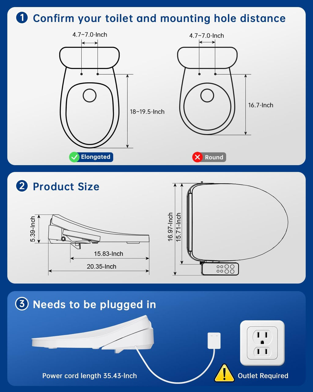 Heated Smart Toilet Seat with Feminine Wash & Dryer, Elongated Bidet with Adjustable Water Temperature, Pressure & Nozzle Position, Easy Installation & Soft-Close Lid for Modern Bathrooms