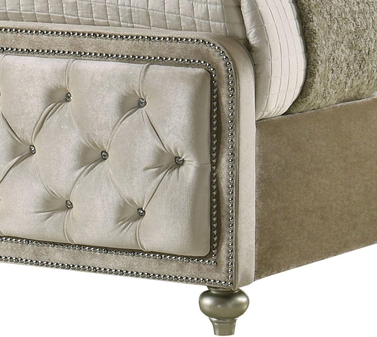 Acme Lucienne Velvet Upholstered Queen Bed with LED in Beige