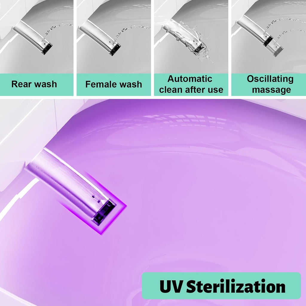 Smart Toilet with Bidet Built in, Bidet Toilet with Heated Seat and Night Light, Modern Tankless Toilet with UV for Bathroom, One Piece Toilets with Soft Close, Dryer, Foot Sensor, Auto Lid&Seat