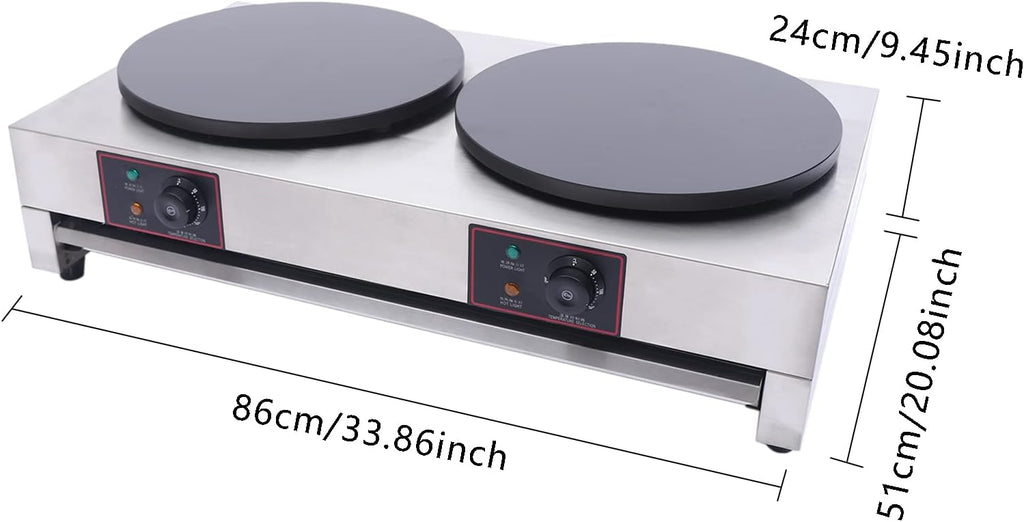 16 Inch Electric Crepe Maker, 2x1700W Commercial Crepe Maker Double Head Electric Crepe Griddle Blintzes Maker, Large Commercial Crepe Machine 122°F-572°F Temp. Range for Blintzes, Crepes