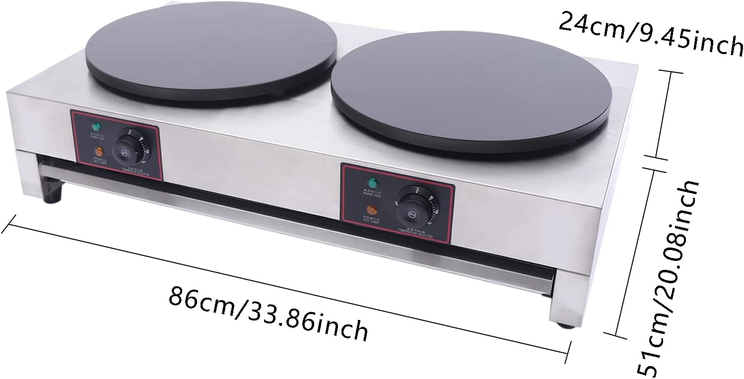 16 Inch Electric Crepe Maker, 2x1700W Commercial Crepe Maker Double Head Electric Crepe Griddle Blintzes Maker, Large Commercial Crepe Machine 122°F-572°F Temp. Range for Blintzes, Crepes