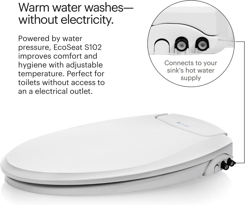 Brondell Bidet Toilet Seat, Non-Electric Swash Ecoseat, Fits Elongated Toilets, White - Dual Temperature, Dual Nozzle System - Bidet with Easy Installation