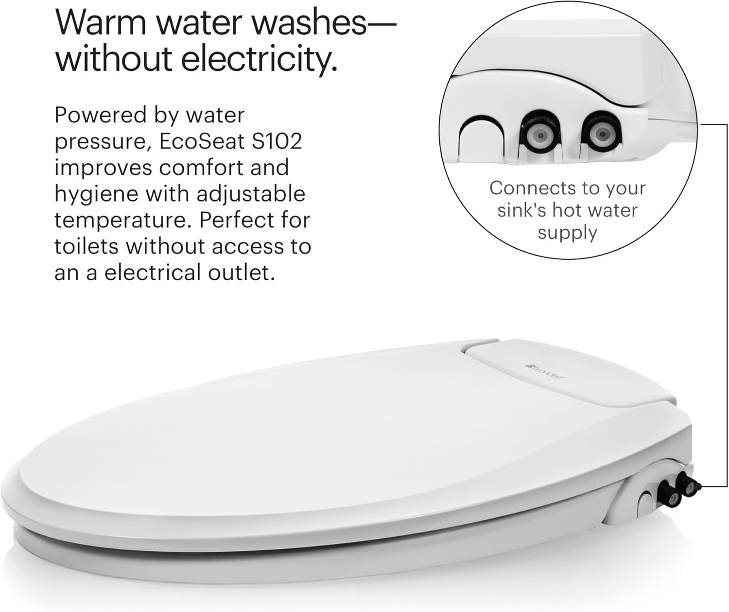 Brondell Swash Bidet Toilet Seat, Non-Electric, Dual Temperature, Fits Round Toilets, White – Dual Nozzle System – with Easy Installation