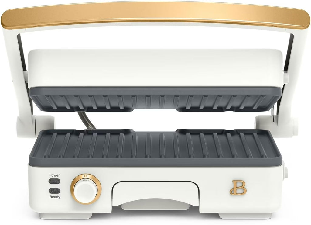 Panini Press Indoor Grill 2-in-1 Electric Contact Grill with Removable Nonstick Plates, 1200W Adjustable Temperature Sandwich Maker (White Icing)