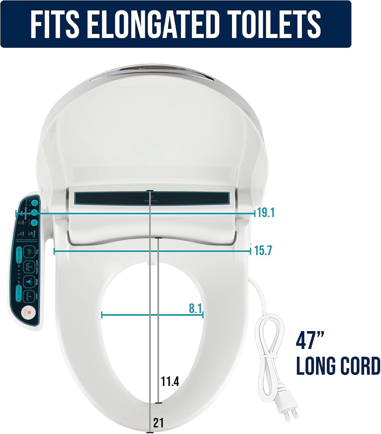 BidetMate Electric Bidet Toilet Seat 2000 Series, Unlimited Heated Water, Side Controls, Deodorizer, Warm Air Dryer, Self-Cleaning Nozzle, Elongated ABS Seat, Adjustable Wash Modes