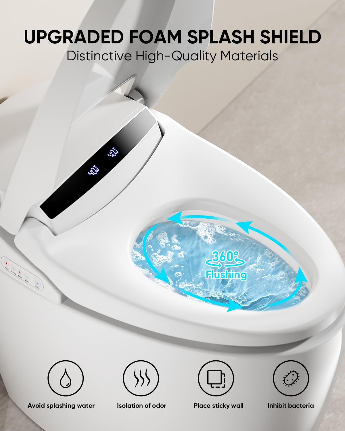 Smart Toilet With Built-in Heated Seat, Foot Sensor,LED Digital Display With Dual Temperature Display,An Integrated Bidet Toilet With A Warm Water Nozzle and Automatic Flushing