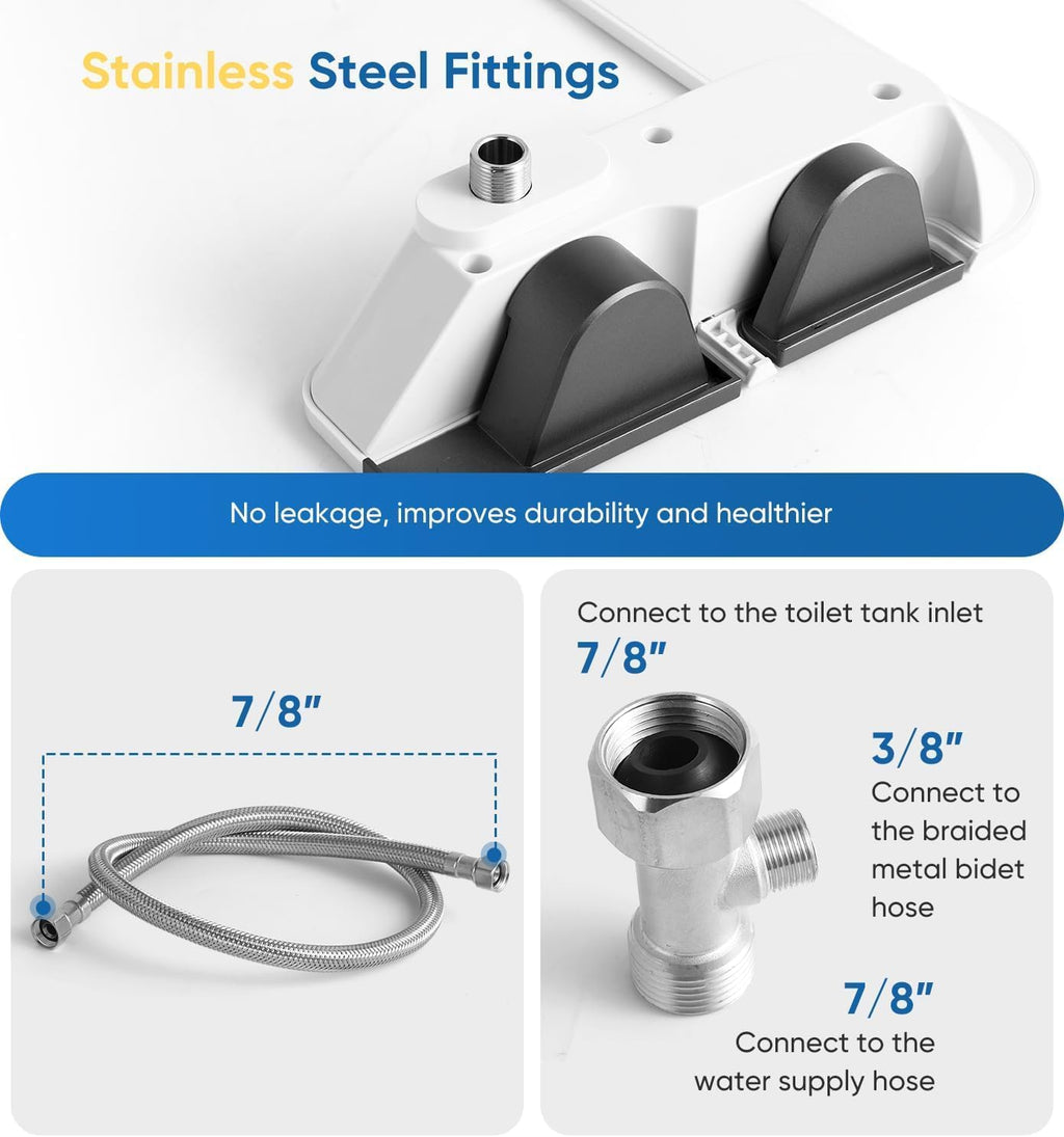 Ultra-Slim 3-in1 Bidet, Self-Cleaning, Posterior&Feminine Wash-(Retractable Dual Nozzles), Non-Electric Bidet Attachment, Adjustable Fresh Cold Water Pressure, Stainless Steel Inlet（2PCS）