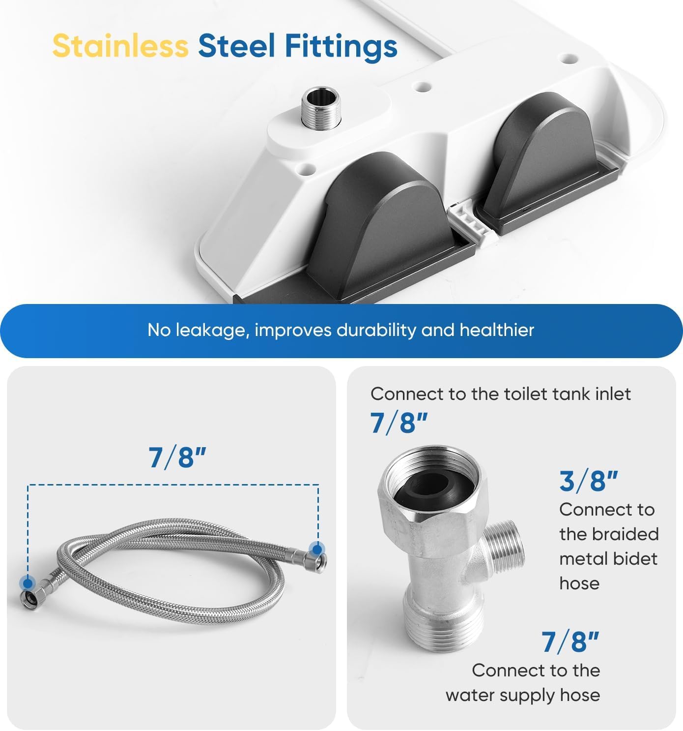 Ultra-Slim 3-in1 Bidet, Self-Cleaning, Posterior&Feminine Wash-(Retractable Dual Nozzles), Non-Electric Bidet Attachment, Adjustable Fresh Cold Water Pressure, Stainless Steel Inlet（2PCS）