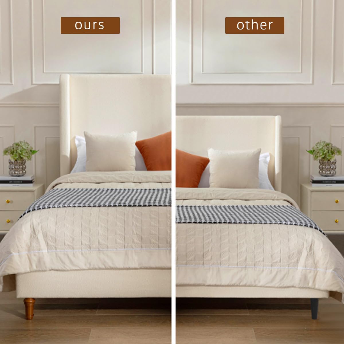 King Size Bed Frame With Headboard,54'High Headboard Boucle Upholstered Platform Bed,bedroom Furniture Sets No Springs Required,Metal Bed Frame With Wooden Slats for Strong Support,No Noise Free,Ivory
