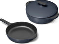 Caraway 10.5' Cast Iron Skillet and 3.5qt Braiser Pan Duo - 3 Layer Enamel Coating - No Seasoning Required - Compatible With All Stovetops - Oven Safe - Free From Forever Chemicals - Midnight Blue