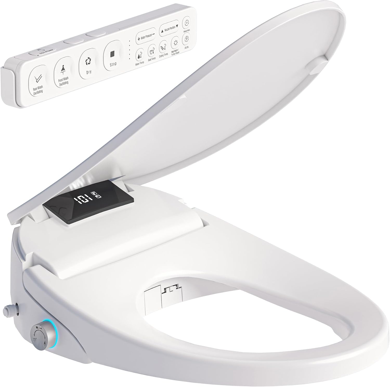 XCQQ Electric Bidet Toilet Seat with Remote Control, Heated Bidet Seat, Warm Water Wash, Warm Air Drying, Rear & Front Wash, Self-Cleaning Nozzle, Night Light, LED Display Requires Outlet - Round