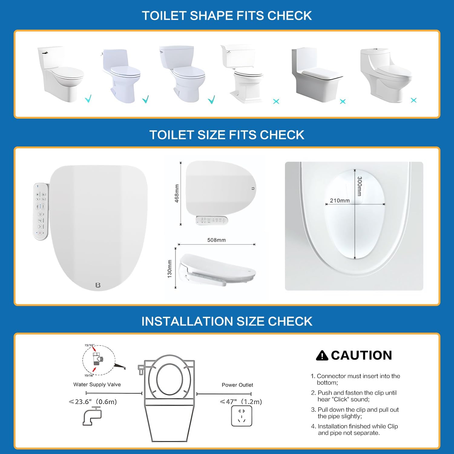 FN1 Electronic Bidet Seat Elongated, Smart Toilet Bidet Seat, Bidet Attachment for Toilet Warm Water, Warm Air Dryer, Rear and Front Wash, LED Light