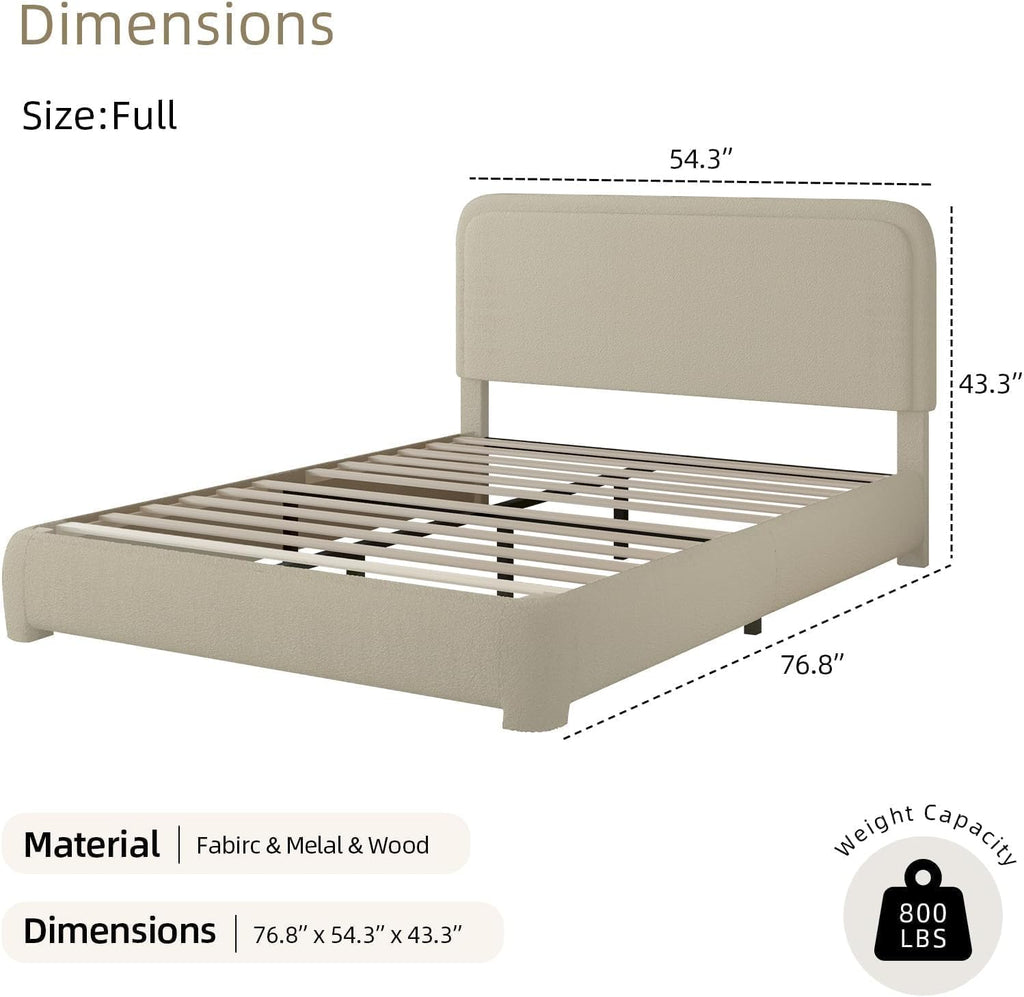 BarnFurin Full Size Bed Frame,Cloud Boucle Upholstered Platform Bed Frame with Headboard, Soft Rounded Corners, No Box Spring Required, Non-Slip and Noise-Free, Easy Assembly, Beige