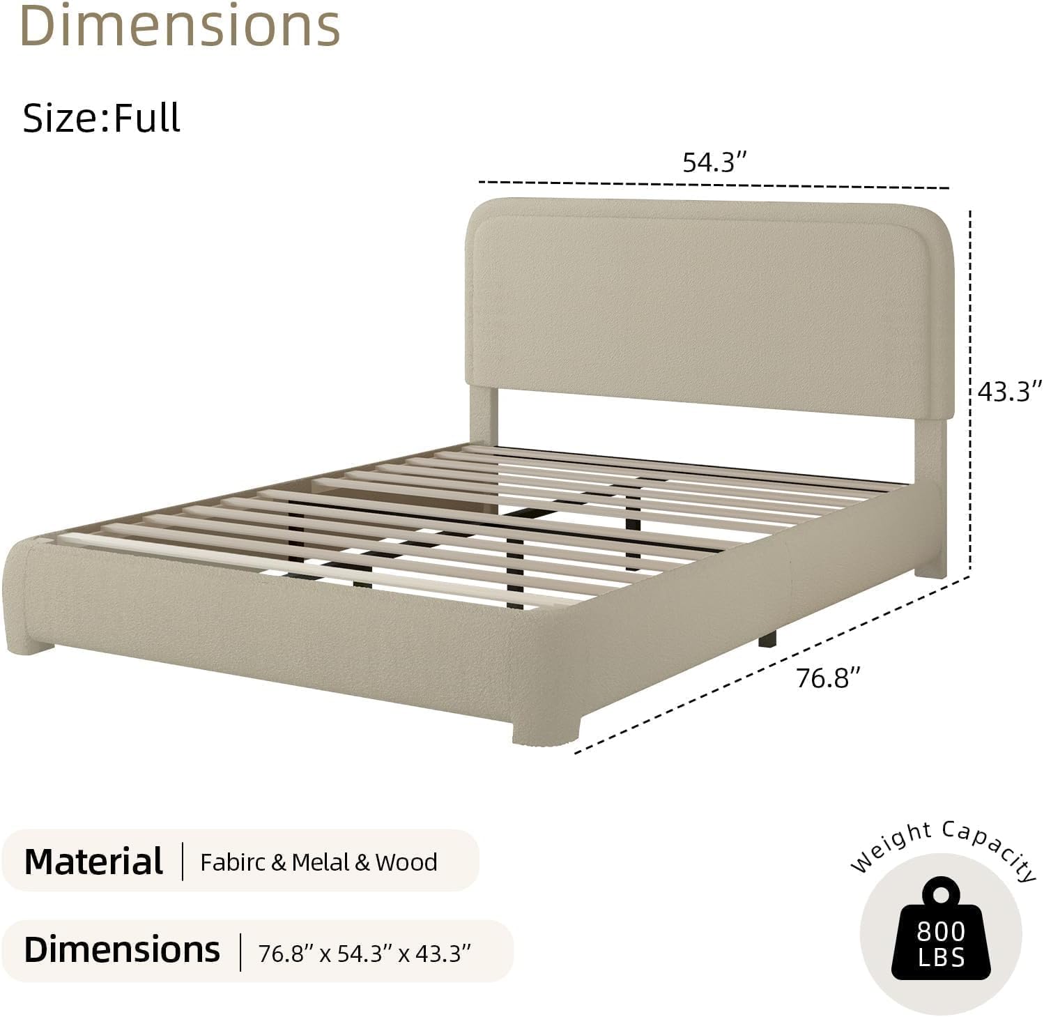 BarnFurin Full Size Bed Frame,Cloud Boucle Upholstered Platform Bed Frame with Headboard, Soft Rounded Corners, No Box Spring Required, Non-Slip and Noise-Free, Easy Assembly, Beige