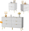 Anbuy Bedroom Sets White Sets 3 Piece, Night Stand Sets and 6 Drawer Dresser for Bedroom, Two Drawers Nightstand Set of 2 & 6 Drawer Dresser Combo 3 Pieces (White)