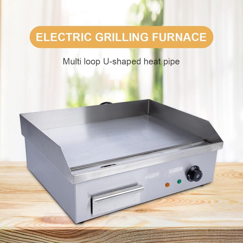 Commercial Griddle, 110V Electric Flat Top Grill, Non-Stick Countertop Griddle, Restaurant Stainless Steel Grill, Adjustable Temperature Control