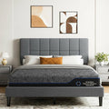 Marsail Twin Size Bed Frame and Mattress Set with Adjustable Upholstered Headboard and 10″ Memory Foam Mattress, Sturdy and Durable,12 Support Legs,with Graphene Fabric and Cooling Gel, Dark Gray
