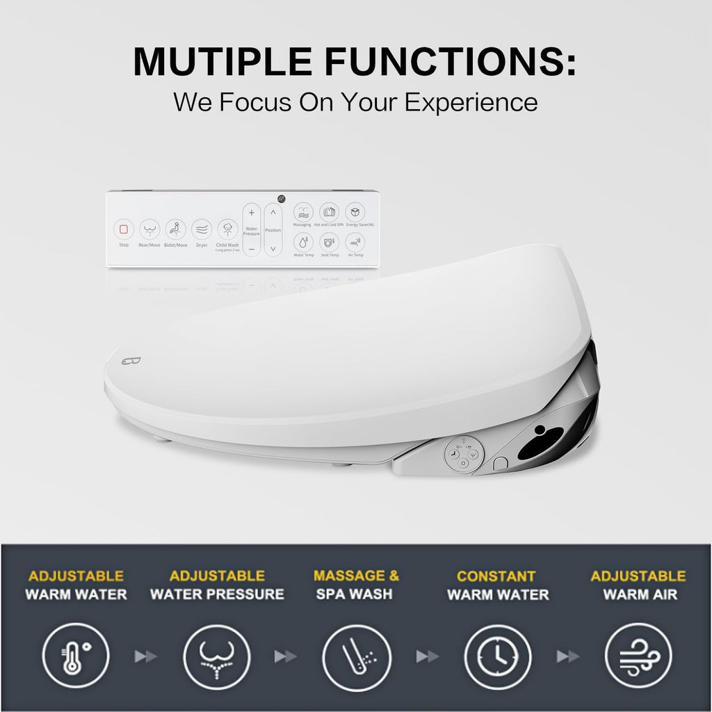 Elongated Bidet Toilet Seat X5, Electric Heated Bidet with Soft Close, Bidet Attachment for Toilet Warm Water with Air Purification